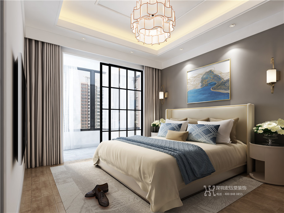 鄭州九龍國(guó)際B1戶型精裝樣板房裝修效果圖-88平B1戶型主臥效果圖 鄭州九龍國(guó)際B1戶型精裝樣板房裝修效果圖-88平B1戶型主臥效果圖