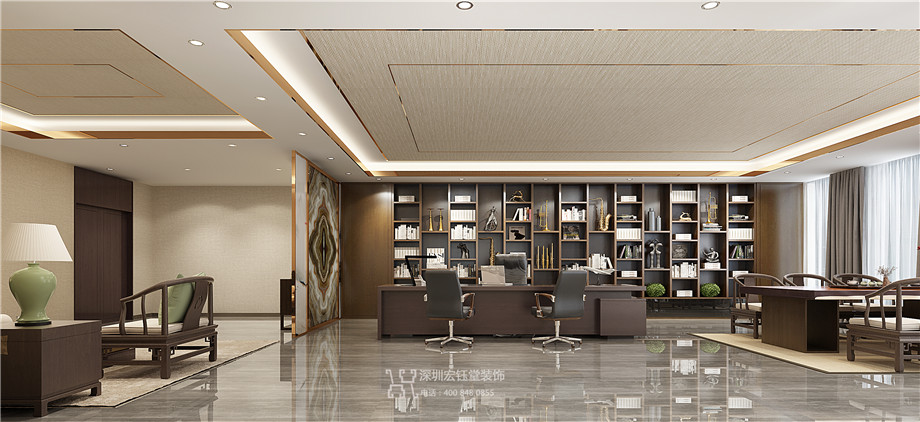 鄭州新中式企業(yè)老總辦公室裝修設計效果圖
