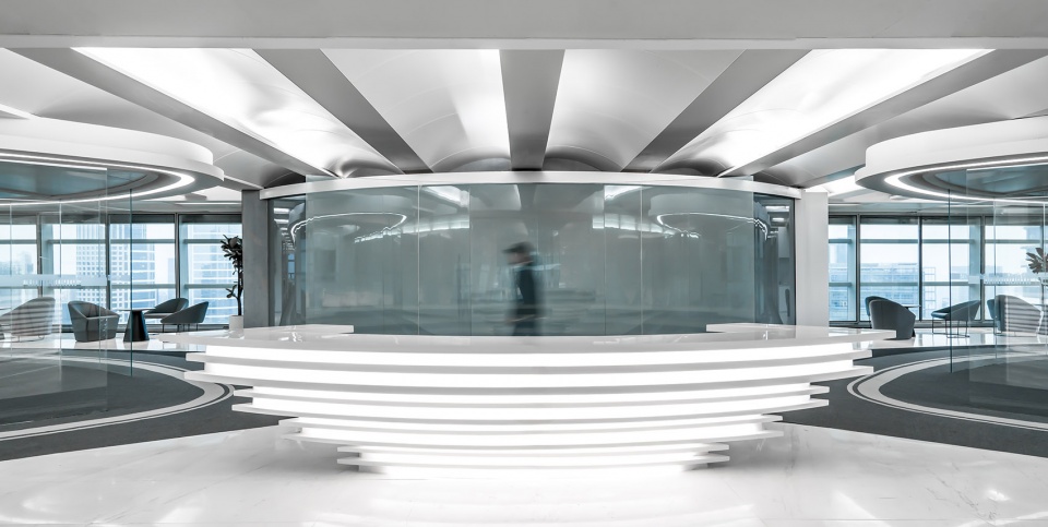 科技感辦公室前臺裝修設(shè)計圖