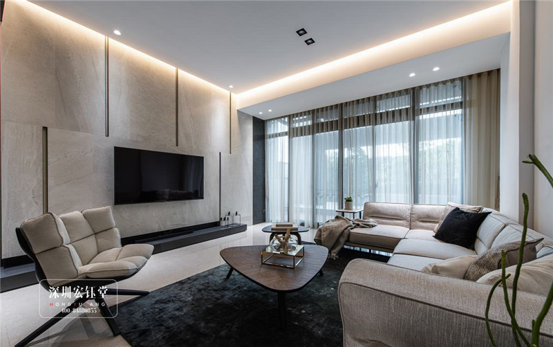 鄭州現(xiàn)代風(fēng)三層獨棟別墅客廳裝修設(shè)計方案