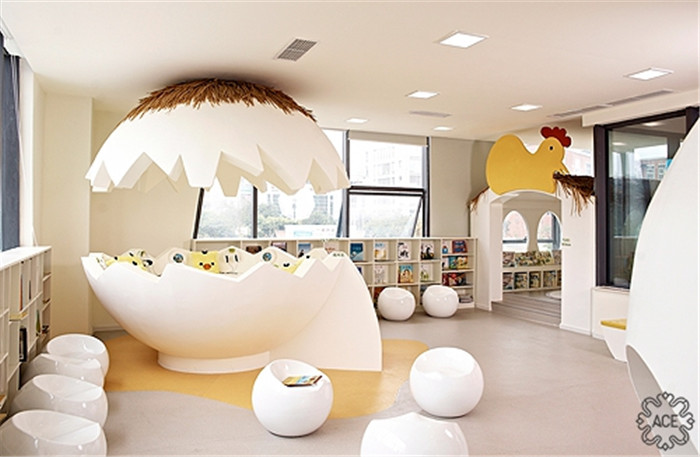 以蛋殼為主題的創(chuàng)意幼兒園閱讀游戲區(qū)裝修設(shè)計(jì)案例賞析